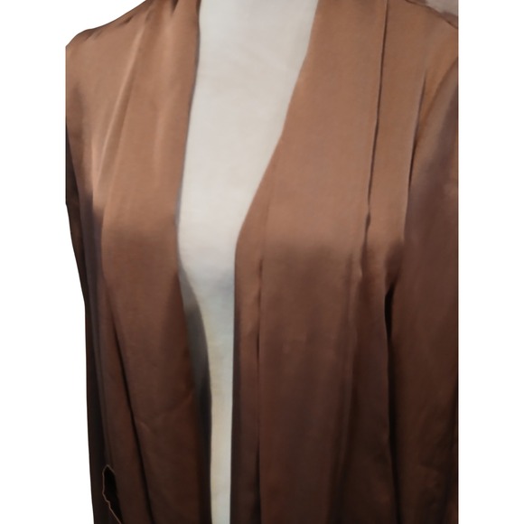 DR2 Bronze Satin Longline Duster Cardigan Open Front Bronze L Silky Lagenlook - Picture 2 of 12